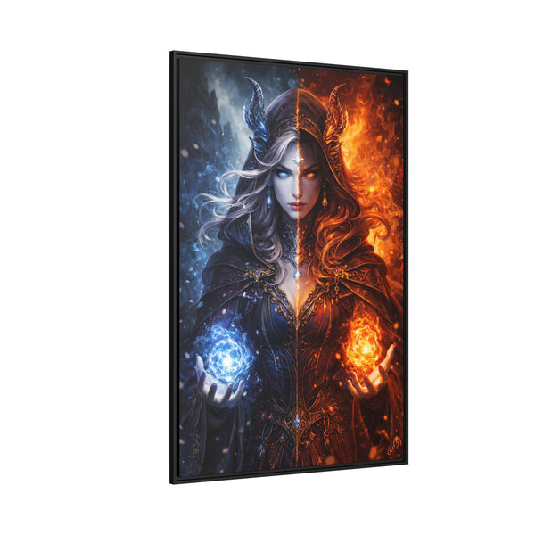 Fire & Ice Changeling Sorceress - Framed Canvas  Fantasy Wall Art