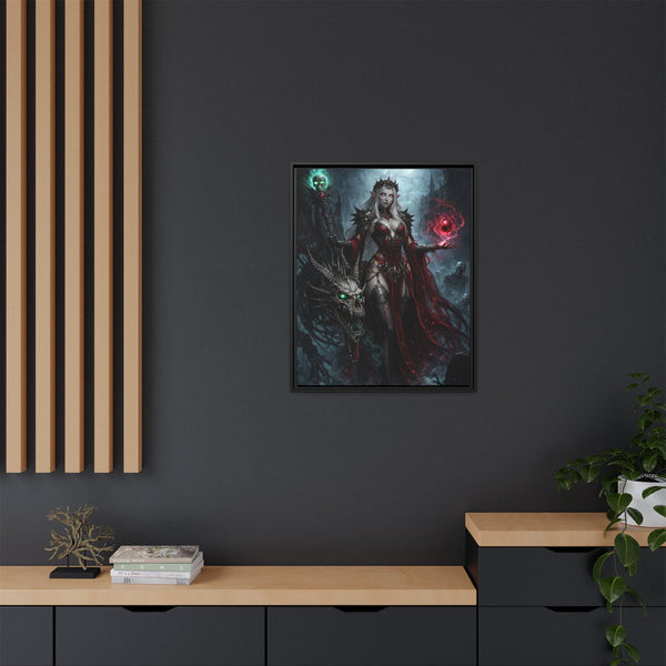 Necromancer in Red with Young Undead Dragon - Framed Canvas  Fantasy Wall Art