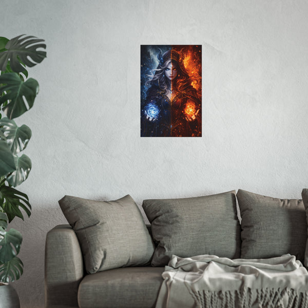 Fire & Ice Changeling Sorceress - Fantasy Art Poster