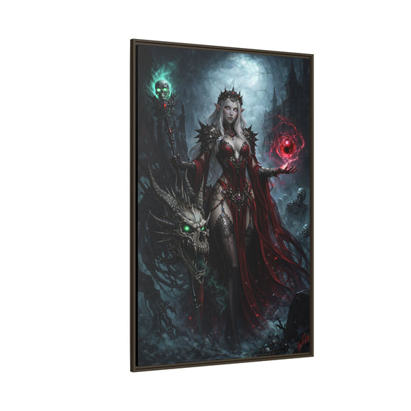 Necromancer in Red with Young Undead Dragon - Framed Canvas  Fantasy Wall Art