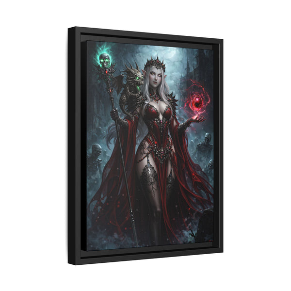 Necromancer in Red with Hatchling Undead Dragon - Framed Canvas  Fantasy Wall Art