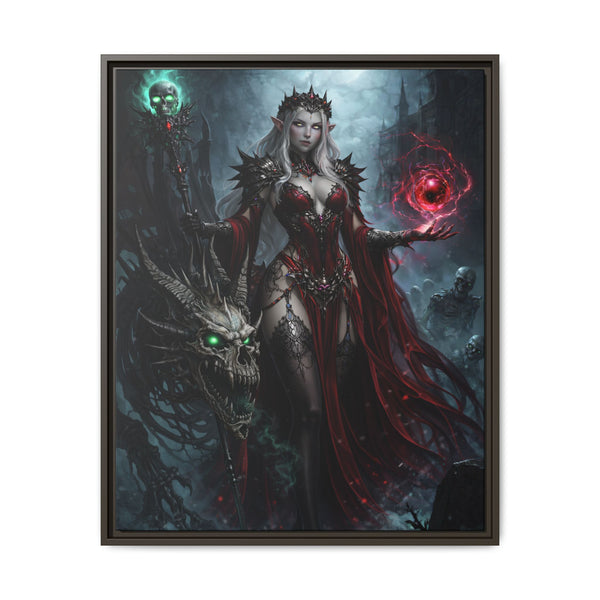 Necromancer in Red with Young Undead Dragon - Framed Canvas  Fantasy Wall Art