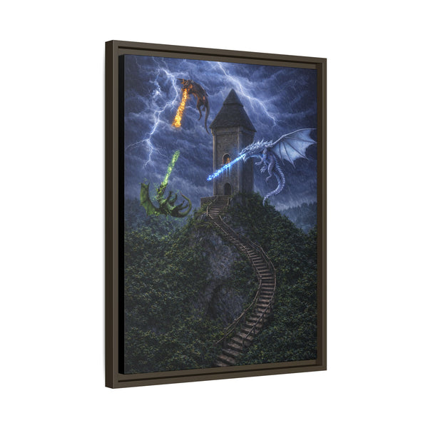 Dragon Tower Battle | Framed Fantasy Canvas Wall Art