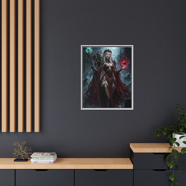 Necromancer in Red with Hatchling Undead Dragon - Framed Canvas  Fantasy Wall Art