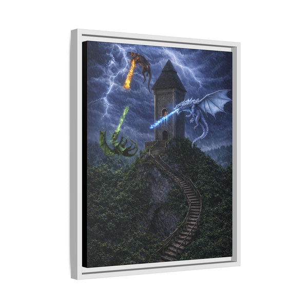 Dragon Tower Battle | Framed Fantasy Canvas Wall Art