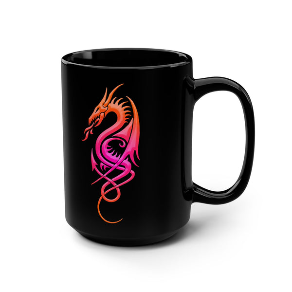 Celtic Neon Dragon - Pink / Orange Ombre - 15oz Black Mug
