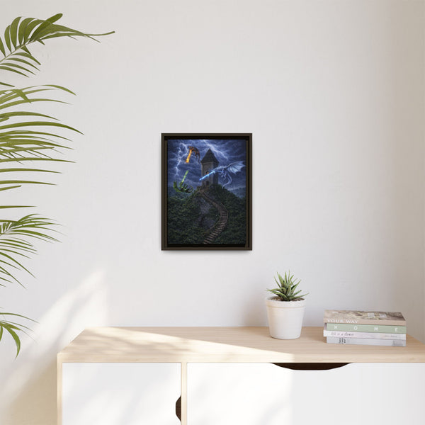 Dragon Tower Battle | Framed Fantasy Canvas Wall Art