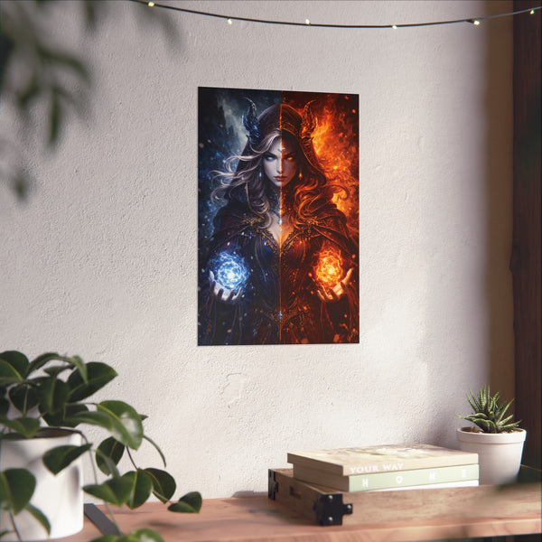 Fire & Ice Changeling Sorceress - Fantasy Art Poster