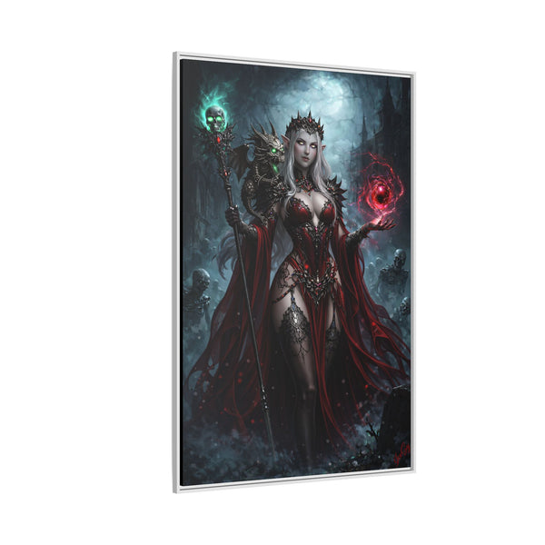 Necromancer in Red with Hatchling Undead Dragon - Framed Canvas  Fantasy Wall Art