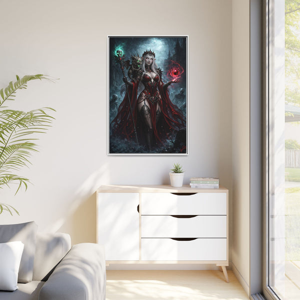 Necromancer in Red with Hatchling Undead Dragon - Framed Canvas  Fantasy Wall Art