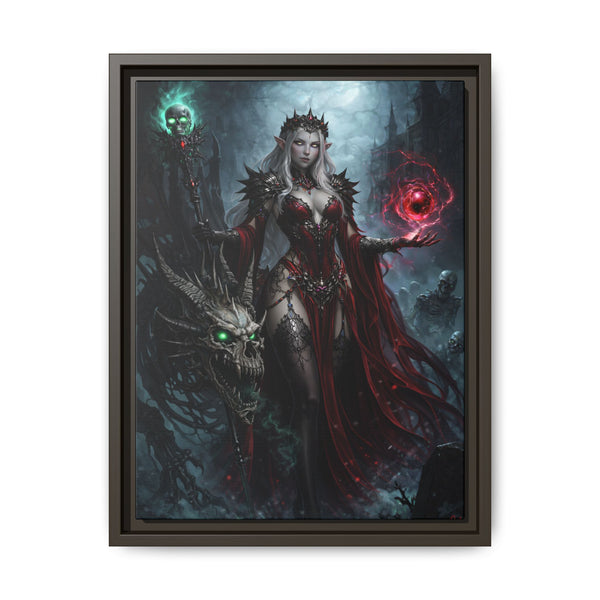Necromancer in Red with Young Undead Dragon - Framed Canvas  Fantasy Wall Art