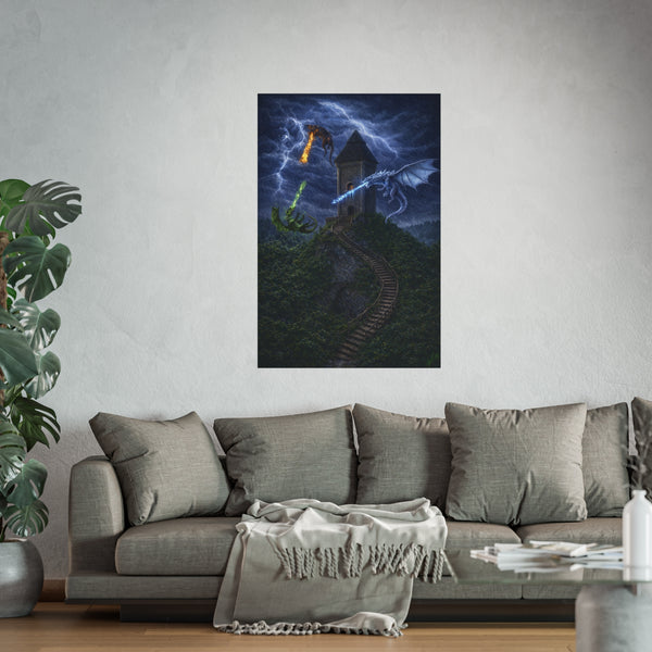 Dragon Tower Battle - 3D Rendered Fantasy Art Poster