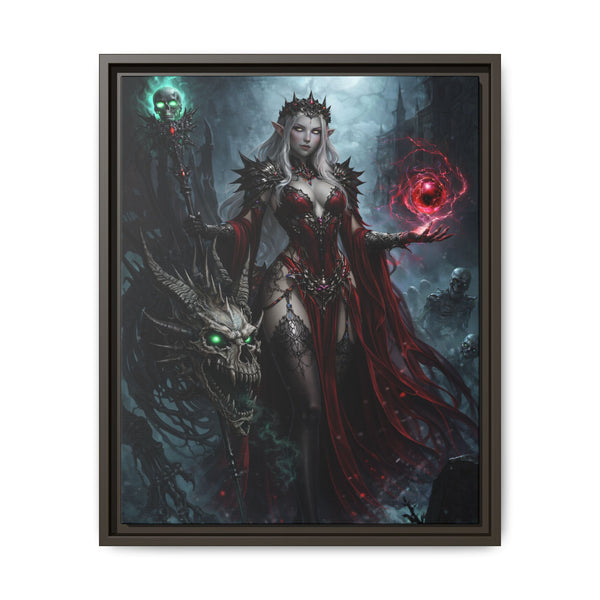 Necromancer in Red with Young Undead Dragon - Framed Canvas  Fantasy Wall Art