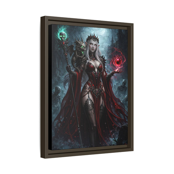Necromancer in Red with Hatchling Undead Dragon - Framed Canvas  Fantasy Wall Art