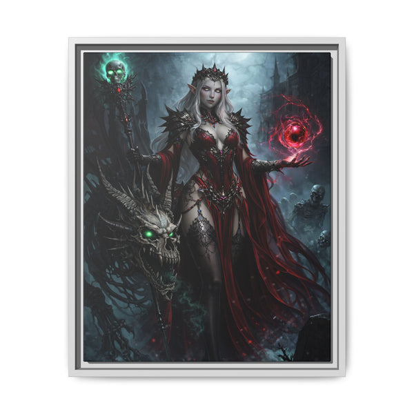 Necromancer in Red with Young Undead Dragon - Framed Canvas  Fantasy Wall Art