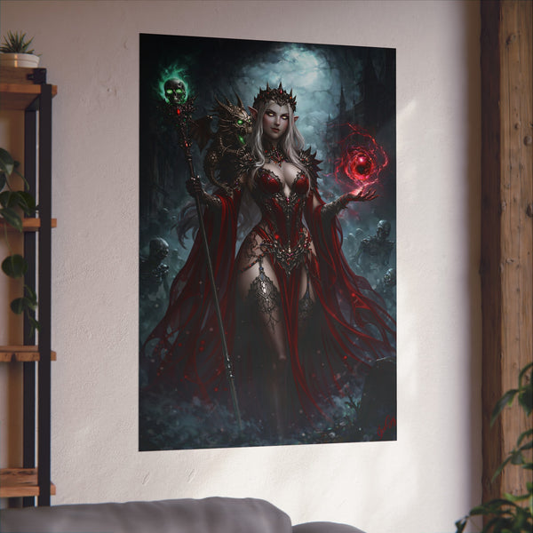 Necromancer in Red with Hatchling Undead Dragon - Fantasy Art Poster