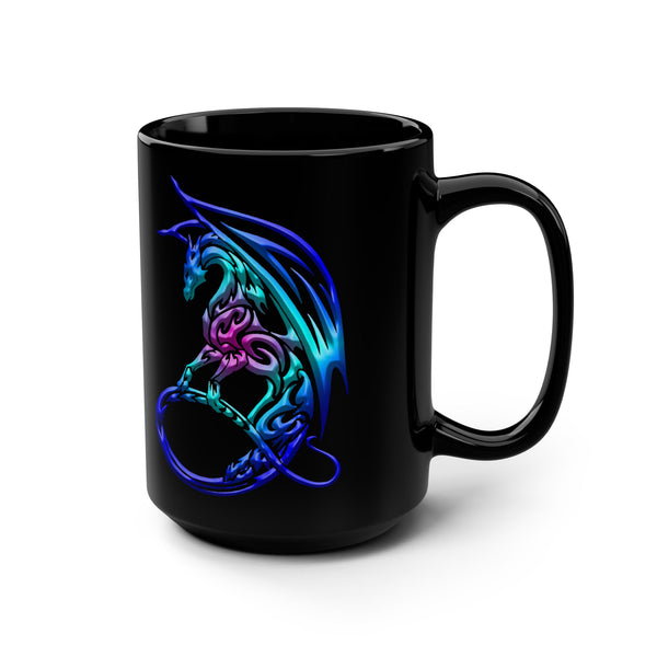 Celtic Neon Dragon - Blue / Aqua / Pink Ombre Dragon - 15oz Black Mug