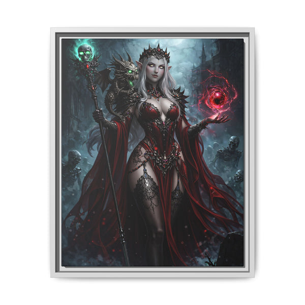 Necromancer in Red with Hatchling Undead Dragon - Framed Canvas  Fantasy Wall Art