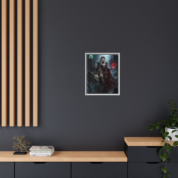 Necromancer in Red with Young Undead Dragon - Framed Canvas  Fantasy Wall Art