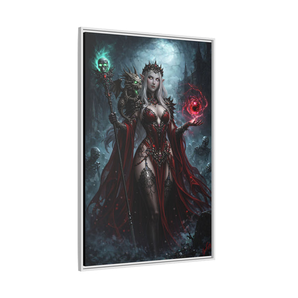 Necromancer in Red with Hatchling Undead Dragon - Framed Canvas  Fantasy Wall Art