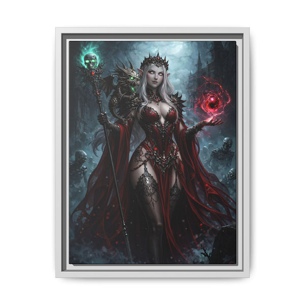 Necromancer in Red with Hatchling Undead Dragon - Framed Canvas  Fantasy Wall Art