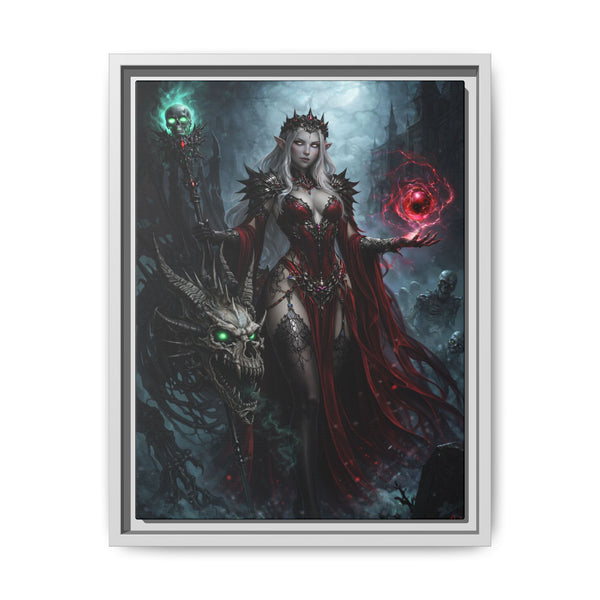 Necromancer in Red with Young Undead Dragon - Framed Canvas  Fantasy Wall Art