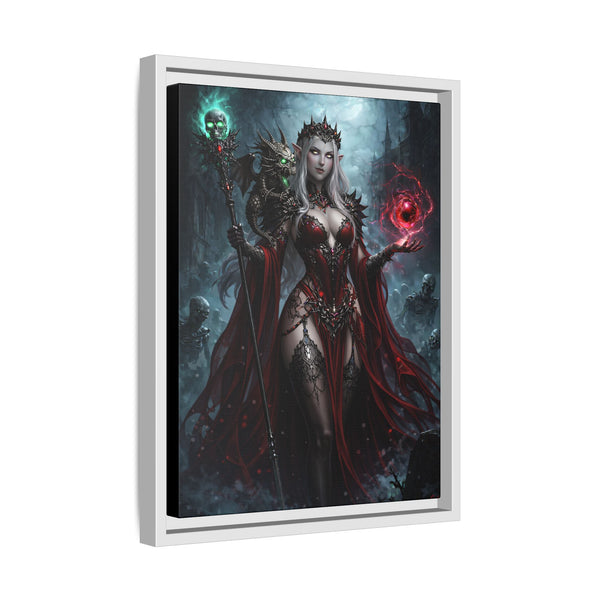 Necromancer in Red with Hatchling Undead Dragon - Framed Canvas  Fantasy Wall Art