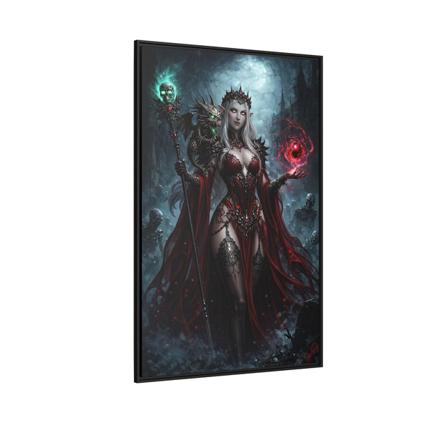 Necromancer in Red with Hatchling Undead Dragon - Framed Canvas  Fantasy Wall Art