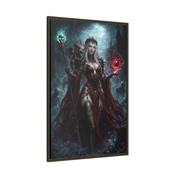 Necromancer in Red with Hatchling Undead Dragon - Framed Canvas  Fantasy Wall Art