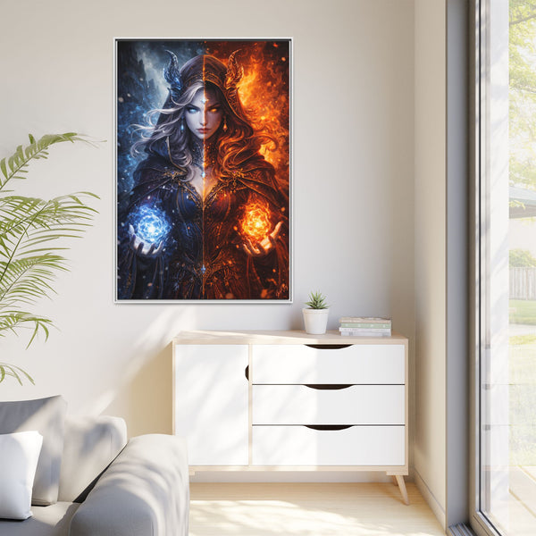 Fire & Ice Changeling Sorceress - Framed Canvas  Fantasy Wall Art