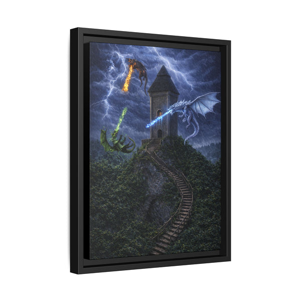 Dragon Tower Battle | Framed Fantasy Canvas Wall Art
