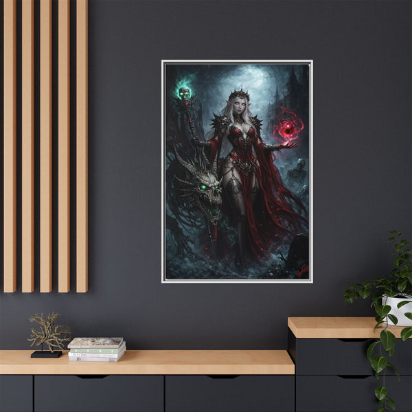 Necromancer in Red with Young Undead Dragon - Framed Canvas  Fantasy Wall Art