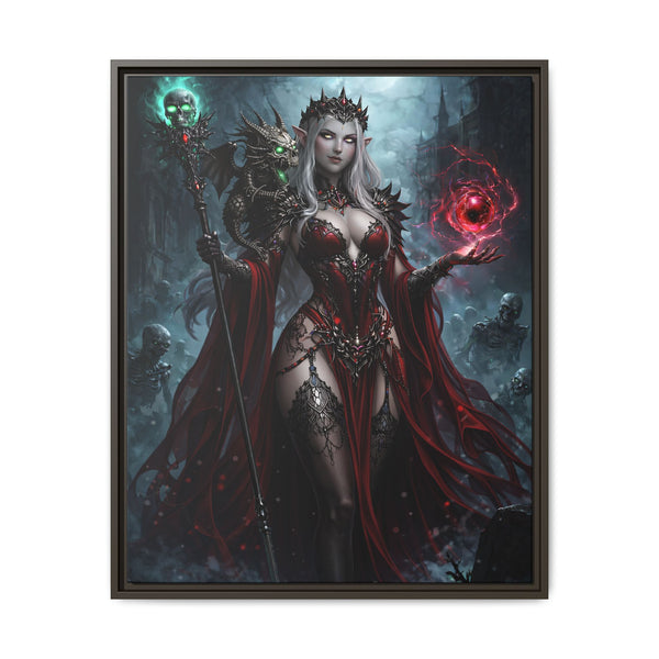 Necromancer in Red with Hatchling Undead Dragon - Framed Canvas  Fantasy Wall Art