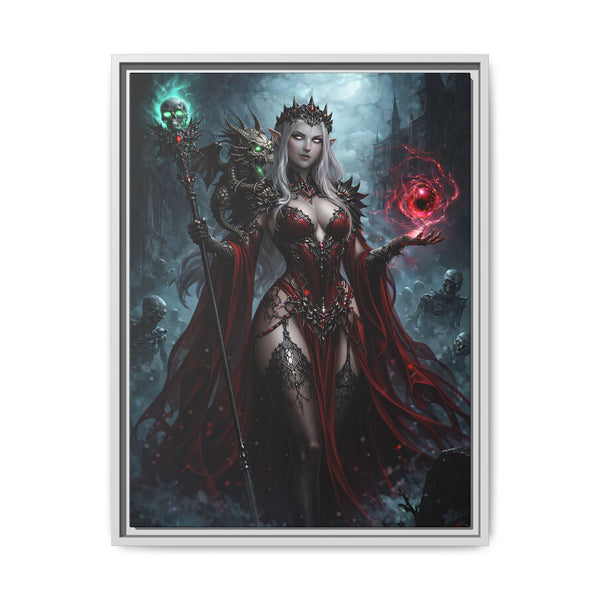 Necromancer in Red with Hatchling Undead Dragon - Framed Canvas  Fantasy Wall Art