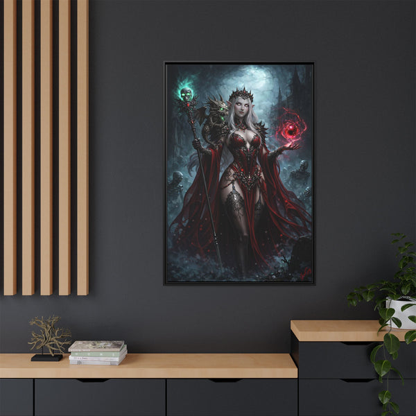Necromancer in Red with Hatchling Undead Dragon - Framed Canvas  Fantasy Wall Art