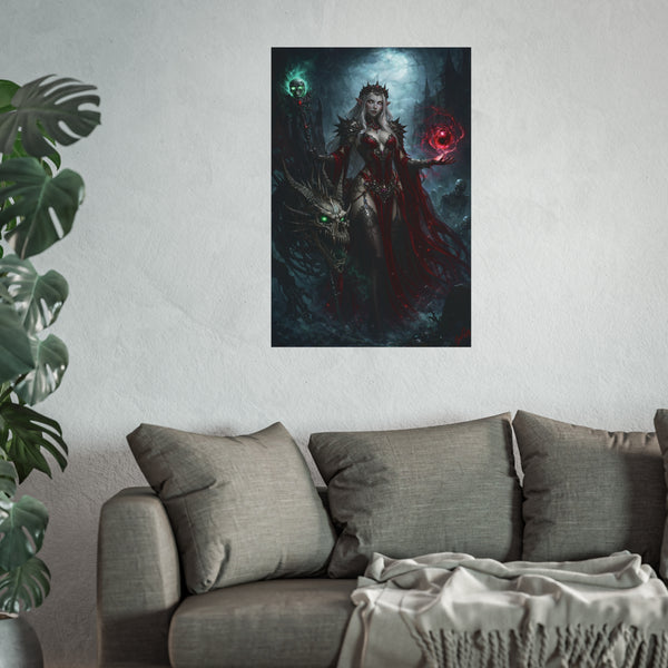 Necromancer in Red with Young Undead Dragon - Fantasy Art Poster