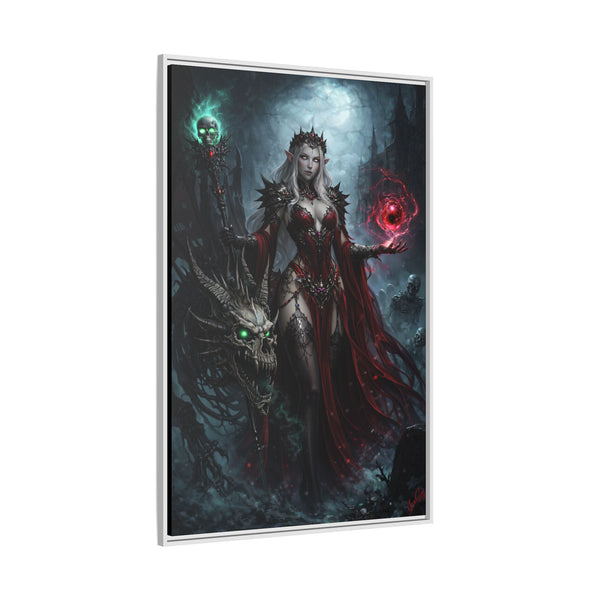 Necromancer in Red with Young Undead Dragon - Framed Canvas  Fantasy Wall Art