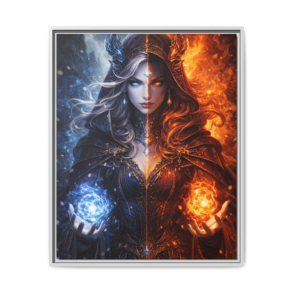 Fire & Ice Changeling Sorceress - Framed Canvas  Fantasy Wall Art