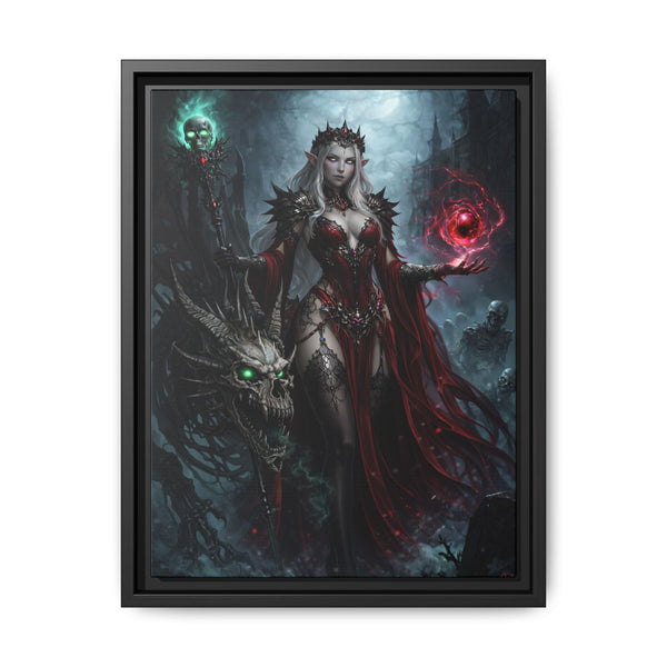 Necromancer in Red with Young Undead Dragon - Framed Canvas  Fantasy Wall Art