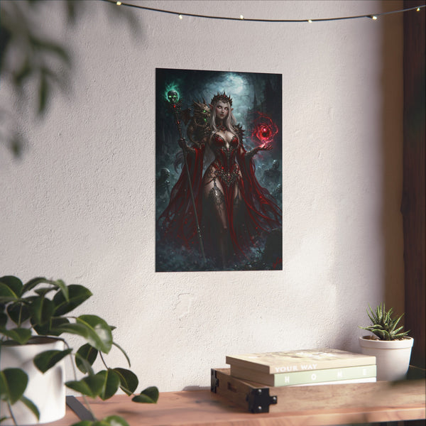 Necromancer in Red with Hatchling Undead Dragon - Fantasy Art Poster