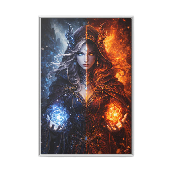 Fire & Ice Changeling Sorceress - Framed Canvas  Fantasy Wall Art