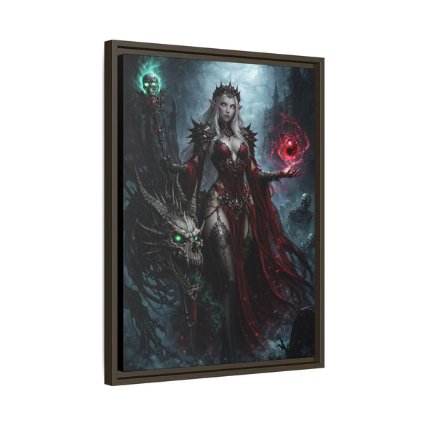 Necromancer in Red with Young Undead Dragon - Framed Canvas  Fantasy Wall Art