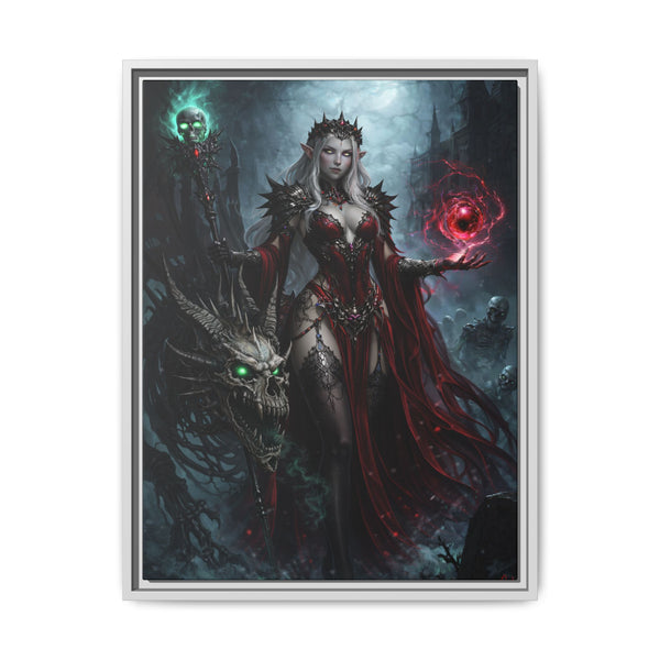 Necromancer in Red with Young Undead Dragon - Framed Canvas  Fantasy Wall Art