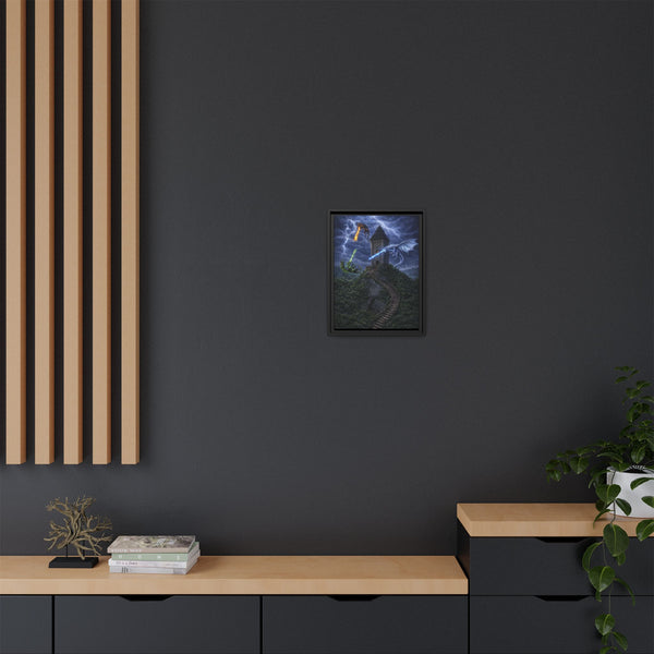 Dragon Tower Battle | Framed Fantasy Canvas Wall Art