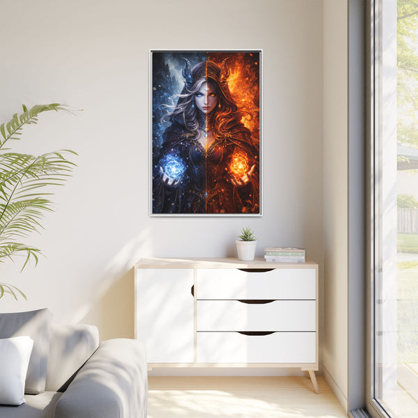 Fire & Ice Changeling Sorceress - Framed Canvas  Fantasy Wall Art