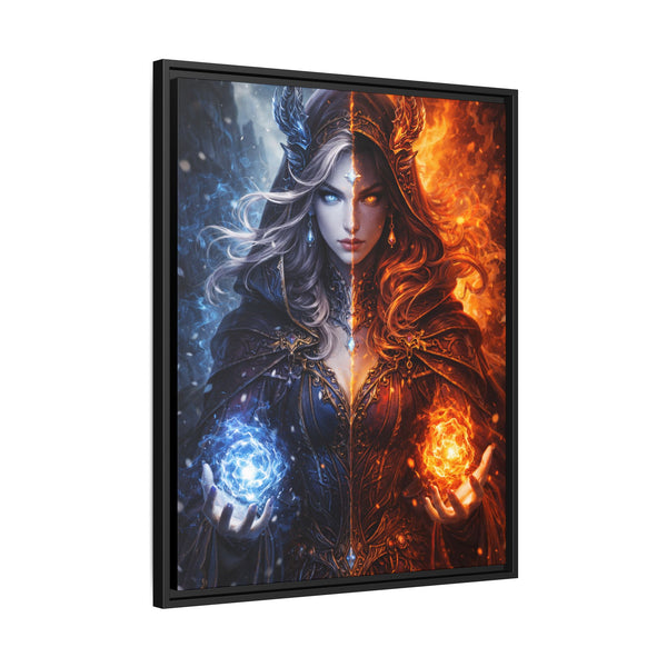 Fire & Ice Changeling Sorceress - Framed Canvas  Fantasy Wall Art