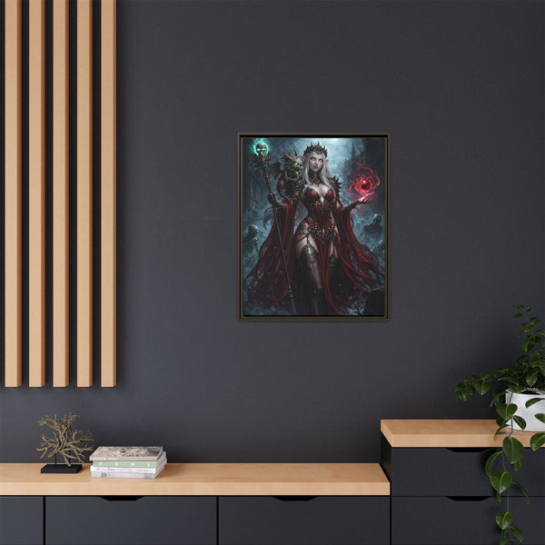 Necromancer in Red with Hatchling Undead Dragon - Framed Canvas  Fantasy Wall Art