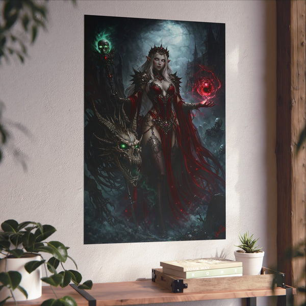 Necromancer in Red with Young Undead Dragon - Fantasy Art Poster