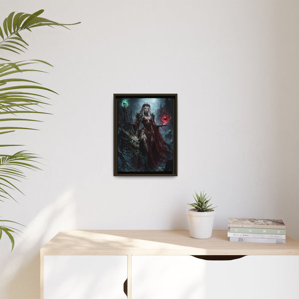 Necromancer in Red with Young Undead Dragon - Framed Canvas  Fantasy Wall Art