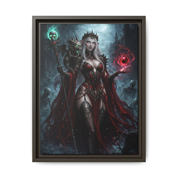 Necromancer in Red with Hatchling Undead Dragon - Framed Canvas  Fantasy Wall Art